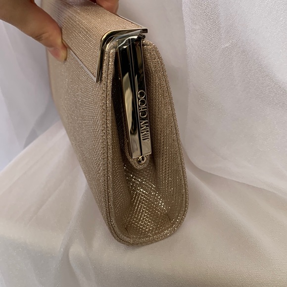 Brand New Jimmy Choo Cayla Clutch Powder Pink Glitter Mesh - Picture 2 of 8